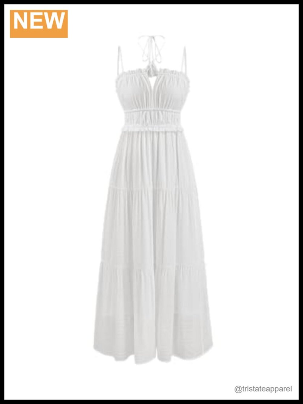 Women's Woven Collarless Lettuce Trim Knotted Maxi Dress High Waist Sleeveless